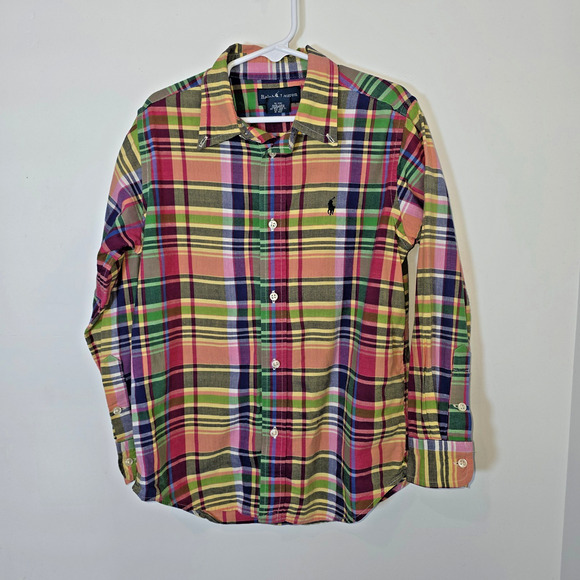 Polo Ralph Lauren Boys Shirt Long Sleeve Green Plaid Button Down Logo Size 7 - Picture 1 of 7